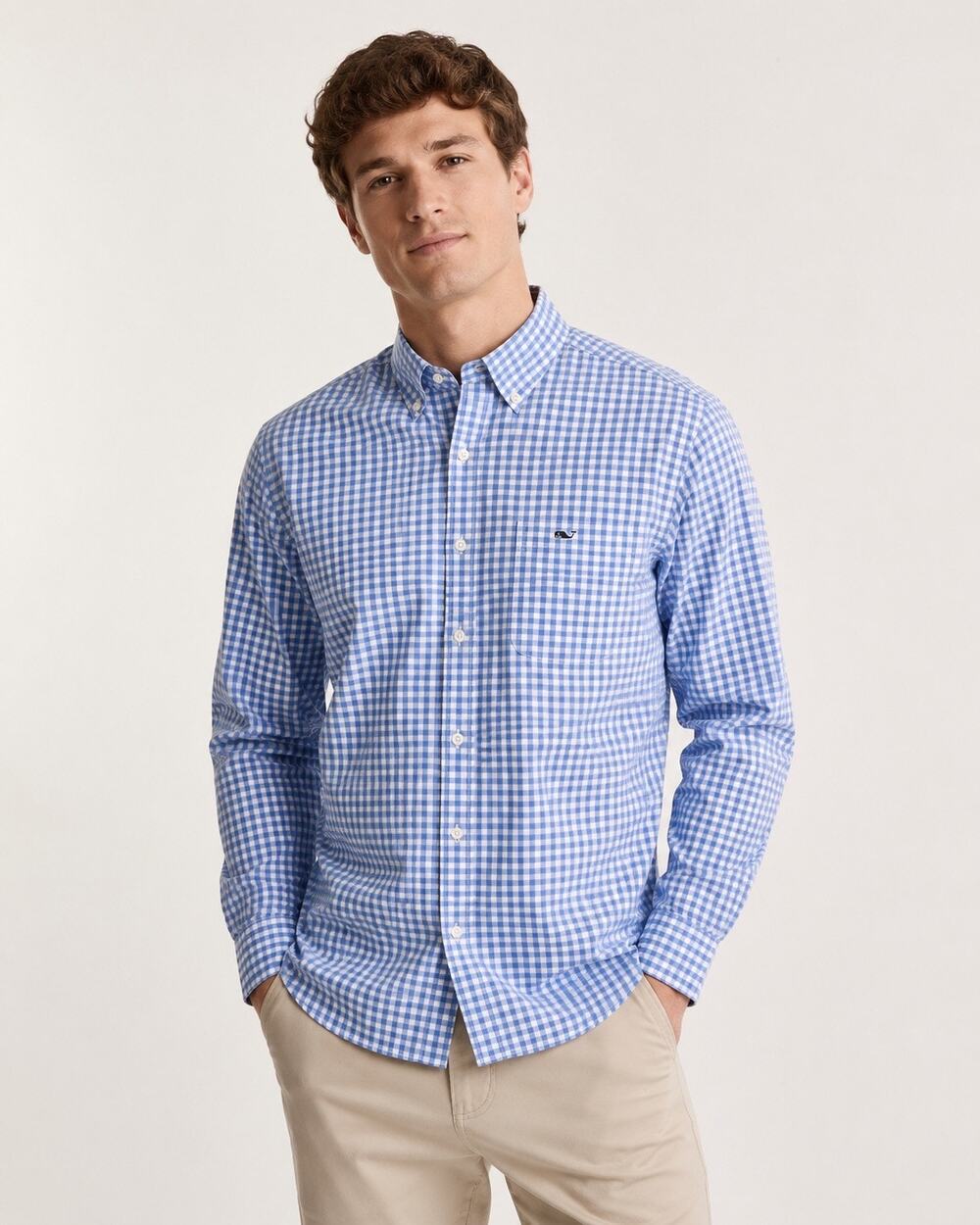 Vineyard Vines | Blue And White Gingham Print Button Down Preppy Dress Shirt